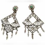 1960s VINTAGE ART ARTHUR PEPPER Silvertone Faux Jade Bead Chandelier Earrings Silver Photo 7