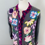 Storybook Knits Beautiful Colorful Whimsical Floral Knit Cardigan Small Gray Photo 9