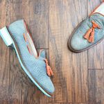Torretti • retro tassel loafers aqua blue orange leather suede slip on Size 6 Photo 5