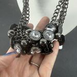 High Fashion Gun Tone Metal Rivoli Clear Rhinestones Bib Statement Glam Necklace Black Photo 1