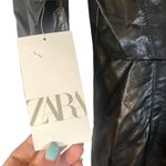 ZARA  Black Fitted Faux Leather V-Neck Ruched Bodycon Dress Women Sz M Photo 8