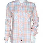 Rails Shirt Womens XS Orange Blue Plaid Kendra Button Up Flannel Casual Street Photo 0