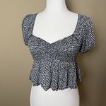 Urban Outfitters  Navy Blue Floral Ruched Crop Top Cap Sleeves Size XS Photo 1