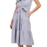 Nicole Miller Asymmetrical One Shoulder Linen Tiered Midi ruffle Dress size M / waist tie not included Blue Size M Photo 3
