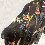 Chico's  Black Floral Sheer Ruffle Puffy Whimsigoth Fairy Boho Shirt Women Size 10 Photo 6