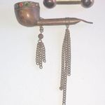 Lot of 2 Vintage Aged Brass Tone Pipe Brooch Shoulder Pin Photo 1