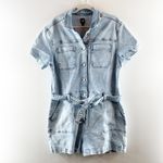 Gap Short Sleeve Tie Waist Denim Romper Light Indigo Wash Blue 20 Photo 3
