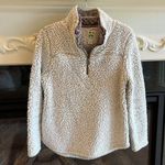 The Comfy Pullover Sherpa Beige Zip Neck Sweatshirt Cozy Womens Small Photo 2