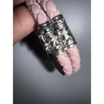 925 STERLING SILVER LEATHER AND PEARLS BRACELET BRAIDED PINK LEATHER 7.5" Photo 2