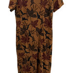 Vintage leaf print Brown Midi Dress 8 office neutral fall casual Photo 0