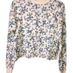Spiritual Gangster Spiritual Gangster Floral Paisley Cropped Raw hem Sweatshirt White Blue XS Photo 0