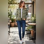 Caslon  Olive and White Striped Cardigan size Small Photo 1