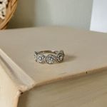 Silver Round Halo Pave Flower Ring “Esti” Rhinestone Classic Elegant Casual Jewelry Photo 2