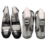 Stuart Weitzman  Eden Ballet Flats Silver Black Leather Cross-Strap US 8 NIB Photo 7