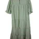JODIFL Green Windowpane Midi Dress Medium Tiered Plaid Casual Flowy Cottagecore Photo 5