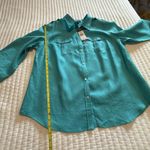 CHAPS  Button Up Collared Linen Shirt Blue Sz 2X DEFECT HOLE Photo 1