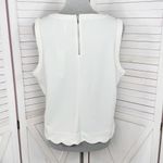 Elle  Scallop Hem Pique Knit Sleeveless Tank Top Shirt Ivory White‎ Large Photo 3