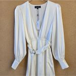 Long Sleeve Ivory White Mini Dress‎ Waist Tie Satin Silk Sz Small Photo 4