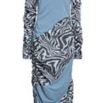 Ganni Ahluwalia X Collab Midi Dress Blue Ruched Animal Print Zebra Stripes 44 XL Photo 5