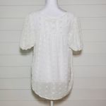 E&M Women’s Button Front‎ Large Swiss Dot White Top Short Sleeve V Photo 1