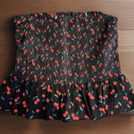 No Boundaries  XL Cherry Smocked Crop Top Sweetheart‎ Bodice Y2K Summer Retro Photo 0