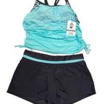 Large Two Piece Swim Set Tank/Short Gray/Teal NWT Gray Photo 0