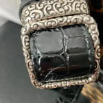 Brighton COPYBRIGHTON PURSE BLACK & TAN WOVEN STRAW ADJUST ALLIGATOR LOOK STRAP SILVER Photo 14