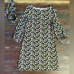 Boden Jersey Dress Tie Waist Tulip Cluster Print French Navy Photo 7