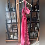 Amazon  pleated maxi dress halter satin coral bright neon open back strappy Photo 5