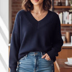 NIA Chia Pullover V Neck Oversized Sweater Size Small NWT Blue Photo 1