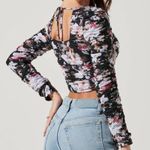 ASTR The Label Erica Top Black Pink Floral Ruched Mesh Corset Blouse NWT Size M Photo 1
