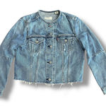 Levi's Levi’s Altered Trucker Jacket L Women’s Large Cropped Raw Hem Collarless‎ Denim Photo 0