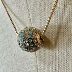 Gold tone green rhinestone bead pendant necklace Photo 5