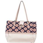 Spartina 449 Blue Orange Cream Leather Linen Tote Shoulder Bag Photo 9