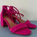 Gianni Bini Rhiaann Ankle Tie Pink Fuchsia Suede Block Heel Sandals Photo 1