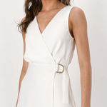 Lulus NWT  Rooftop Bar White Sleeveless Faux-Wrap Belted Skort Romper Chic Size S Photo 0
