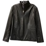 Cole Haan $450 Women's Wing Collar Leather Lambskin Coat Large Black Authentic Photo 0