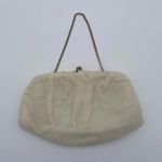 Vintage Cream Chiffon Fabric USA Clutch Evening Bag Gold Hardware Purse Orange Photo 0