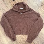 Hollister  Fuzzy Quarter Zip Long Sleeve Sweatshirt Chocolate Brown Photo 0