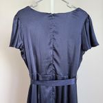 Nicole Miller New York sz 10 Blue Wrap Midi Dress Ruffle Flutter Cocktail Luxury Photo 5