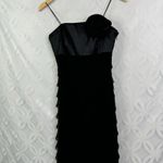 White House | Black Market WHBM‎ Cocktail Dress Black Chiffon Layered Ruffle Rosette Size 2 Photo 1