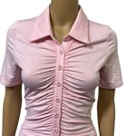 Pink Ruched Bodycon Full Button Front Short Sleeve Mini Dress Womens Small Size M Photo 5
