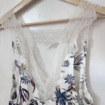 Free People  Top Bell Flower Double V Lace Tunic Tank Ivory Floral Small Romance Photo 5