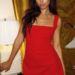 Princess Polly NWT Bombshell Dress Red Mini Slit Sleeveless Square Neckline 18 Photo 0