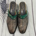 Elite by Corky's Shoes Womens 7 Scroll Leather Heeled Mules Green Brown Tan Photo 1