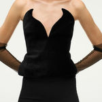 ZARA  black velvet ZW COLLECTION peplum lace up tie back strapless tube top Photo 0