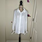 easel Puffy Long Sleeve White Button Up Crinkle Blouse with Tie Wrists Size M Photo 1