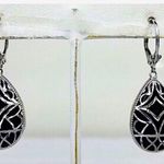 Onyx Black and Sterling Silver Filigree Drop Earrings Photo 2