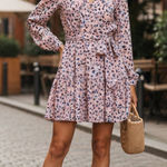 Greylin Kai Tie Waist Relaxed Fit Bubble Hem Mini Dress Pink Dot Size Small NWT Photo 0