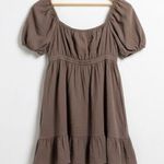 Hesperus  Brown Gauze Puff Sleeve Cotton Mini Dress in Brown Photo 0